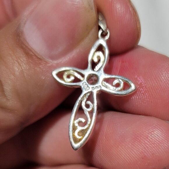 Silver Cross with stone pendant - Picture 3 of 5